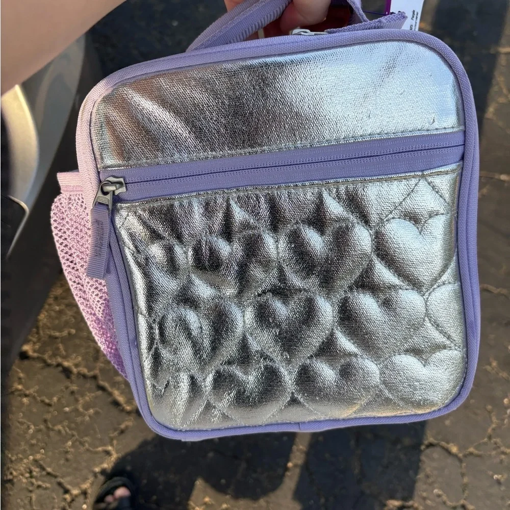 Pottery Barn Kids Mackenzie Silver Metallic Hearts Lunch Box